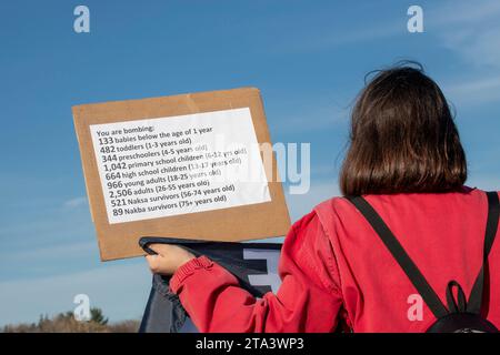 St. Paul, Minnesota. November 2023. Sammeln Sie sich, um Minnesota von der Apartheid Israel zu veräußern, Palästina zu befreien und kein Geld aus Minnesota für Völkermord. Stockfoto