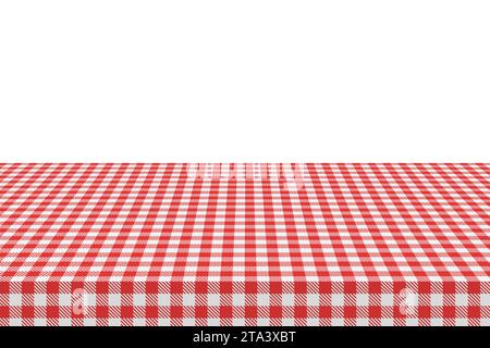 Der Picknicktisch ist mit einer karierten Tischdecke bedeckt. Weißes rotes Gingham-Textil. Saubere Oberfläche mit Textil, Vorlage für Ad-Restaurant-Café-Menü Stock Vektor