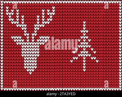 Rentier Baum Liebe hässlicher Pullover Weihnachtsgrußkarte X-MAS Happy New Year Vektor Illustration gestrickter Hintergrund Stock Vektor