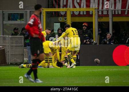 Mailand, Italien - 28. november 2023 - Champions League - Mailand-Borussia Dortmund - karim adeyemi borussia dortmund erzielt Tor 1-3 Credit: Kines Milano/Alamy Live News Stockfoto