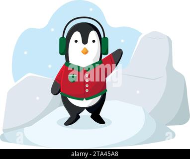 Isolierter süßer weihnachtspinguin mit Kopfhörern Vektor Stock Vektor