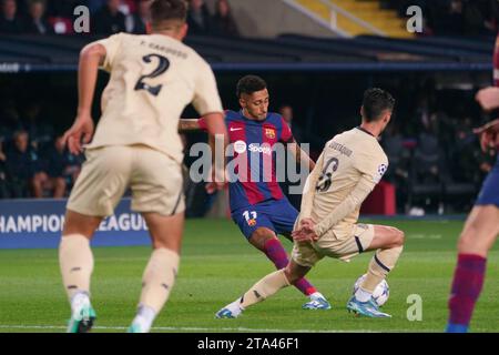 28. November 2023; Estadi Olímpic Lluís Companys, Barcelona, Spanien, Champions League Gruppenfußball, Barcelona gegen den FC Porto; Raphinha FC Barcelona Stockfoto