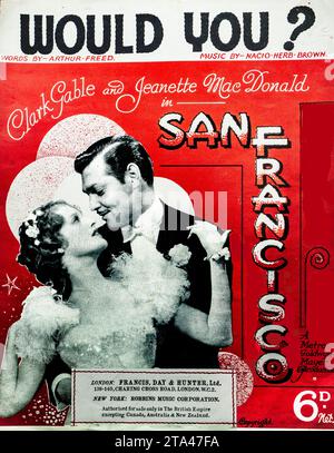 Notenblatt für „San Francisco“ aus den 1930er Jahren mit Clark Gable und Jeanette MacDonald. Stockfoto