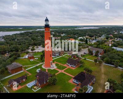 Luftdrohnenfoto Ponce de Leon Lighthouse Inlet Florida USA Stockfoto