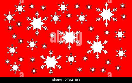 Grafiken für frohe Weihnachten, Allegorie von Schnee, Schneefall, Symbole von Happy Christmas, Schneekristalle in sich wiederholender Form in 3D-Grafiken, Stockfoto