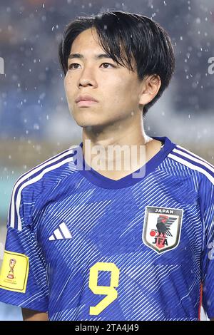 Bandung, Indonesien. November 2023. Der Japaner Yutaka Michiwaki vor dem Gruppenspiel der FIFA U-17-Weltmeisterschaft Indonesien 2023 gegen Japan 1-3 Argentinien im Si Jalak Harupat Stadium in Bandung, Indonesien, 14. November 2023. Quelle: AFLO/Alamy Live News Stockfoto