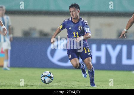 Bandung, Indonesien. November 2023. Japaner Rento Takaoka beim Gruppenspiel der FIFA U-17-Weltmeisterschaft Indonesien 2023 gegen Japan 1-3 Argentinien im Si Jalak Harupat Stadium in Bandung, Indonesien, 14. November 2023. Quelle: AFLO/Alamy Live News Stockfoto