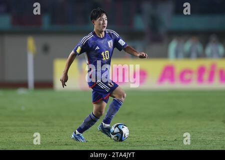 Bandung, Indonesien. November 2023. Japans Ryunosuke Sato beim Gruppenspiel der FIFA U-17-Weltmeisterschaft Indonesien 2023 gegen Japan 1-3 Argentinien im Si Jalak Harupat Stadium in Bandung, Indonesien, 14. November 2023. Quelle: AFLO/Alamy Live News Stockfoto