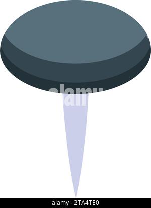 Isometrischer Vektor mit schwarzem Push-Pin-Symbol. Erinnerungsbild-Objekt. Wandetikett aus Metall Stock Vektor