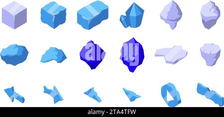 ICE-Blöcke-Symbole legen den isometrischen Vektor fest. Polargletscherkälte. Kühlblock einfrieren Stock Vektor