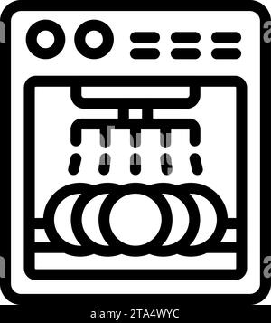 Automatisch Geschirrspüler Symbol Kontur Vektor. Haushaltsgeschirrspülmaschine. Reinigungsmittelkapsel Stock Vektor