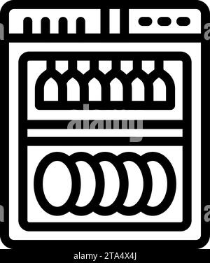 Symbol für Geschirrspüler-Technologie umrissen Vektor. Gläser und Besteck waschen. Reinigungsmittelkapsel Stock Vektor
