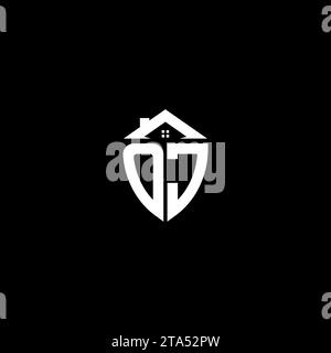 OJ Initialen Premium Shield Logo Monogramm mit Home Designs und modernen Vorlagen Stock Vektor