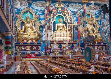 Buddha-Statue im Namdroling-Kloster. Gelegen in Bylakuppe, Mysuru District, Indien Stockfoto