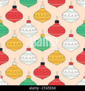 Nahtloses Muster für Weihnachtsfeiertage mit Weihnachtsbaumdekoration. Vektorabbildung. Weihnachten im modernen Stil und Happy New Year Hintergrund Stock Vektor