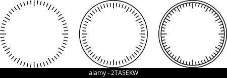 Leeres mechanisches Zifferblatt unterteilt in Sekunden und Minuten. Rundmeterskala. Zifferblatt anzeigen. Timer-Vorlage. Einfaches Zifferblatt. Vektorabbildung ein Stock Vektor