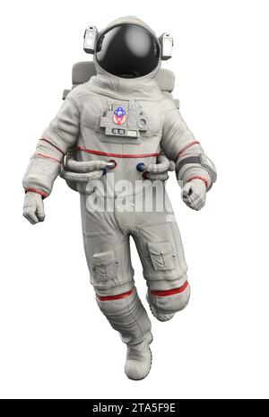 Abstrakter Mann in grauem Astronauten- oder Raumfahrer-Anzug, 3D Illustration. Stockfoto