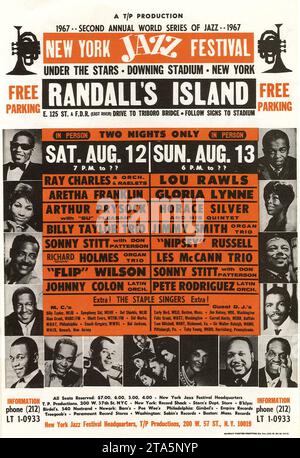 RANDALLS ISLAND - Ray Charles, Aretha Franklin New York Jazz Festival Handbill - Flyer - 1967 Stockfoto