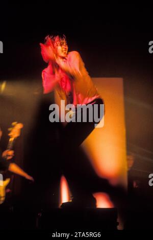 BRETT ANDERSON, WILDLEDERBAND, 1994: Brett Anderson von Suede auf der Dog man Star UK Tour am 20. Dezember 1994 im Newport Centre in Wales. Dies war eine der ersten Live-Auftritte, die Suede mit ihrem neuen Gitarristen Richard Oakes gab. Foto: Rob Watkins Stockfoto