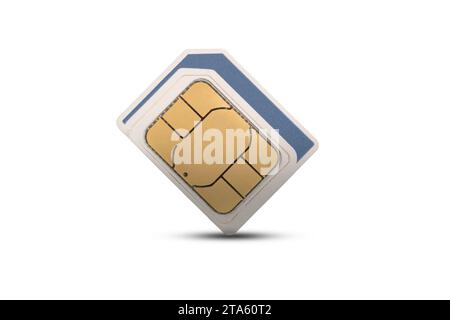 Leere Micro-Nano-SIM-Karte isoliert auf weißem Hintergrund Stockfoto