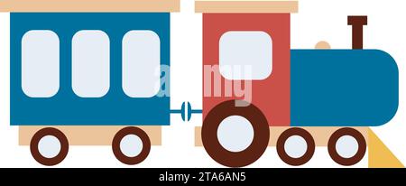 Spielzeug Zug Clip Art Vektor Illustration. Dampflokomotive mit Wagen isoliert auf weißem Hintergrund. Eisenbahntransport, Kinderspiel Stock Vektor