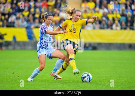 Elin Rubensson (Schweden) und Aitana Bonmati (Spanien) während der Frauen-Nationalliga - Gruppe A4 zwischen Schweden und Spanien bei Gamla Ullevi in Gothenbur Stockfoto