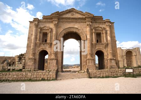 Jerash, Hadrianbogen (129-130 n. Chr.). Jordanien. Stockfoto