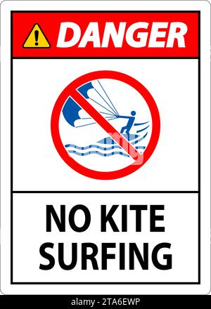 Wassersicherheitsschild Gefahr, Kein Kitesurfen Stock Vektor