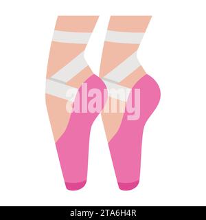 Ballettschuhe zeigen auf das flache weibliche Symbol. Ballerina-Beine stehen auf Zehenspitzen Stock Vektor