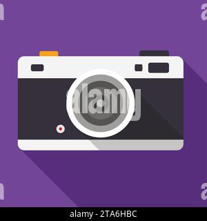 Retro-Kamerasymbol isoliert auf Hintergrund mit langem Schatten, Vektorillustration Stock Vektor