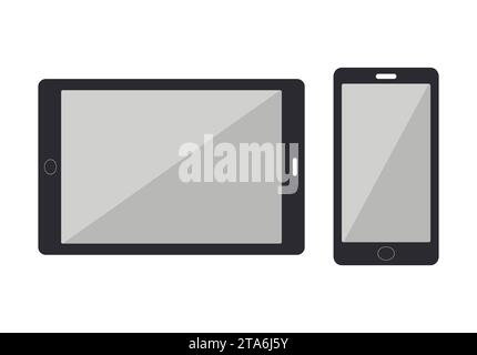 Telefon- und Tablet-Symbole auf weißem Hintergrund isoliert, Vektorillustration Stock Vektor