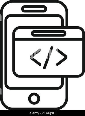 Smartphone-Code-Entwickler-Symbol-Konturvektor. Teamcoder erstellen. HTML-Service Stock Vektor
