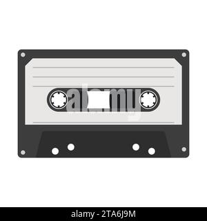 Kompakte Kassette isoliert auf weißem Hintergrund, Musicassette in flacher Art, Kassettenkassette Symbol, Vektorillustration Stock Vektor