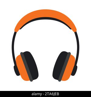 Orangefarbenes Kopfhörersymbol auf weißem Hintergrund, Vektorillustration Stock Vektor