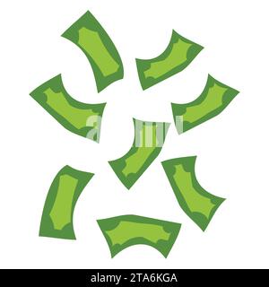 Fliegende Banknoten Dollar in flachem Stil isoliert auf weißem Hintergrund. Geldregen. Vektor Stock Vektor