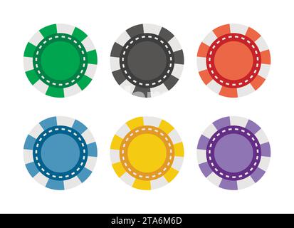 Farbige Casino-Chips, isoliert auf weißem Hintergrund. Vektor Stock Vektor