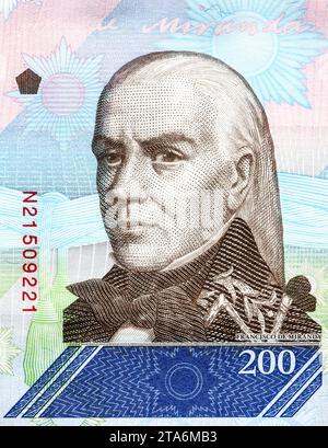 Francisco de Miranda (1750–1816). Porträt von venezolanischer Banknote. Venezolanischer Militärführer und Revolutionär, Kämpfer für die Unabhängigkeit Stockfoto