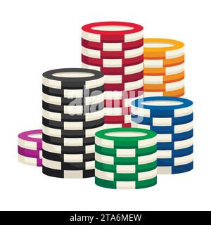 Stack Chips Casino isoliert auf weißem Hintergrund. Vektorabbildung Stock Vektor