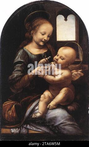 Madonna mit einer Blume (Madonna Benois) um 1478 von Leonardo da Vinci Stockfoto