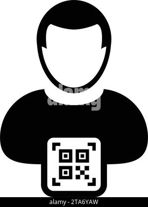Digitale ID-Symbol-Avatar mit qr-Code für biometrische Identität im Vektor männliche Benutzer Person Profilsymbol für in einer Glyph-Piktogramm-Illustration Stock Vektor