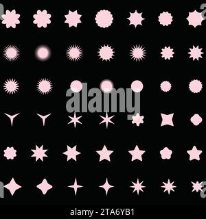 Set mit roten Starburst-Abzeichen. Leere Aufkleber für Rabattpreise, Angebotsschild. Starburst Preisaufkleber. Star Sale Banner Sonnenbrille Sprechblasen. Stock Vektor