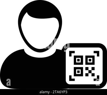 Digitale ID-Symbol-Avatar mit qr-Code für biometrische Identität im Vektor männliche Benutzer Person Profilsymbol für in einer Glyph-Piktogramm-Illustration Stock Vektor