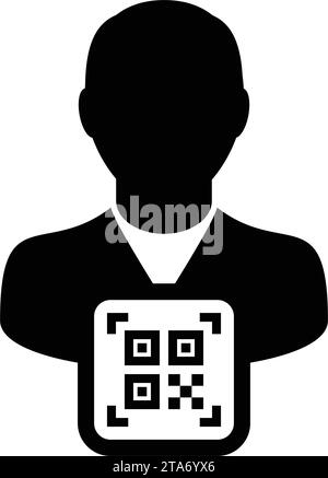 Digitale ID-Symbol-Avatar mit qr-Code für biometrische Identität im Vektor männliche Benutzer Person Profilsymbol für in einer Glyph-Piktogramm-Illustration Stock Vektor