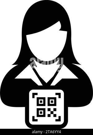 Digitale ID-Symbol-Avatar mit qr-Code für biometrische Identität im Vektor männliche Benutzer Person Profilsymbol für in einer Glyph-Piktogramm-Illustration Stock Vektor