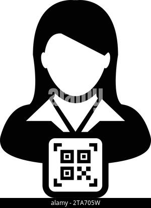 Digitale ID-Symbol-Avatar mit qr-Code für biometrische Identität im Vektor männliche Benutzer Person Profilsymbol für in einer Glyph-Piktogramm-Illustration Stock Vektor
