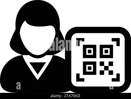 Digitale ID-Symbol-Avatar mit qr-Code für biometrische Identität im Vektor männliche Benutzer Person Profilsymbol für in einer Glyph-Piktogramm-Illustration Stock Vektor
