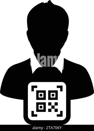 Digitale ID-Symbol-Avatar mit qr-Code für biometrische Identität im Vektor männliche Benutzer Person Profilsymbol für in einer Glyph-Piktogramm-Illustration Stock Vektor