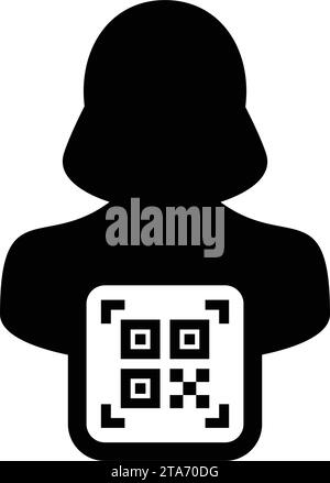 Digitale ID-Symbol-Avatar mit qr-Code für biometrische Identität im Vektor männliche Benutzer Person Profilsymbol für in einer Glyph-Piktogramm-Illustration Stock Vektor