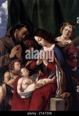 Madonna und Kind mit den Heiligen Franz, Johannes dem Täufer, Jerome und Katharina um 1508 von Lorenzo Lotto Stockfoto