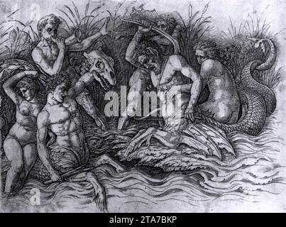 Schlacht der Meeresgötter um 1493 von Andrea Mantegna Stockfoto